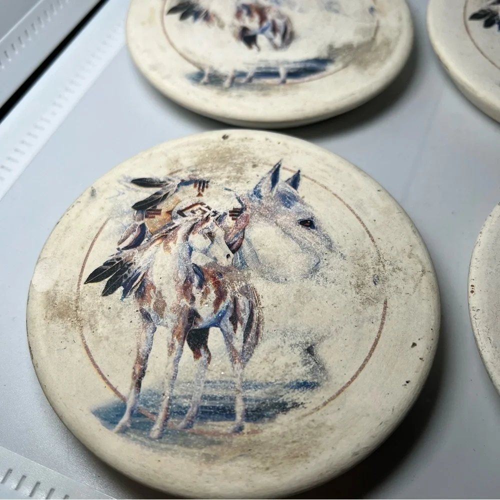 Sandstone Creations Coasters Horses Set of 4 Non-Slip Protective Backing VTG